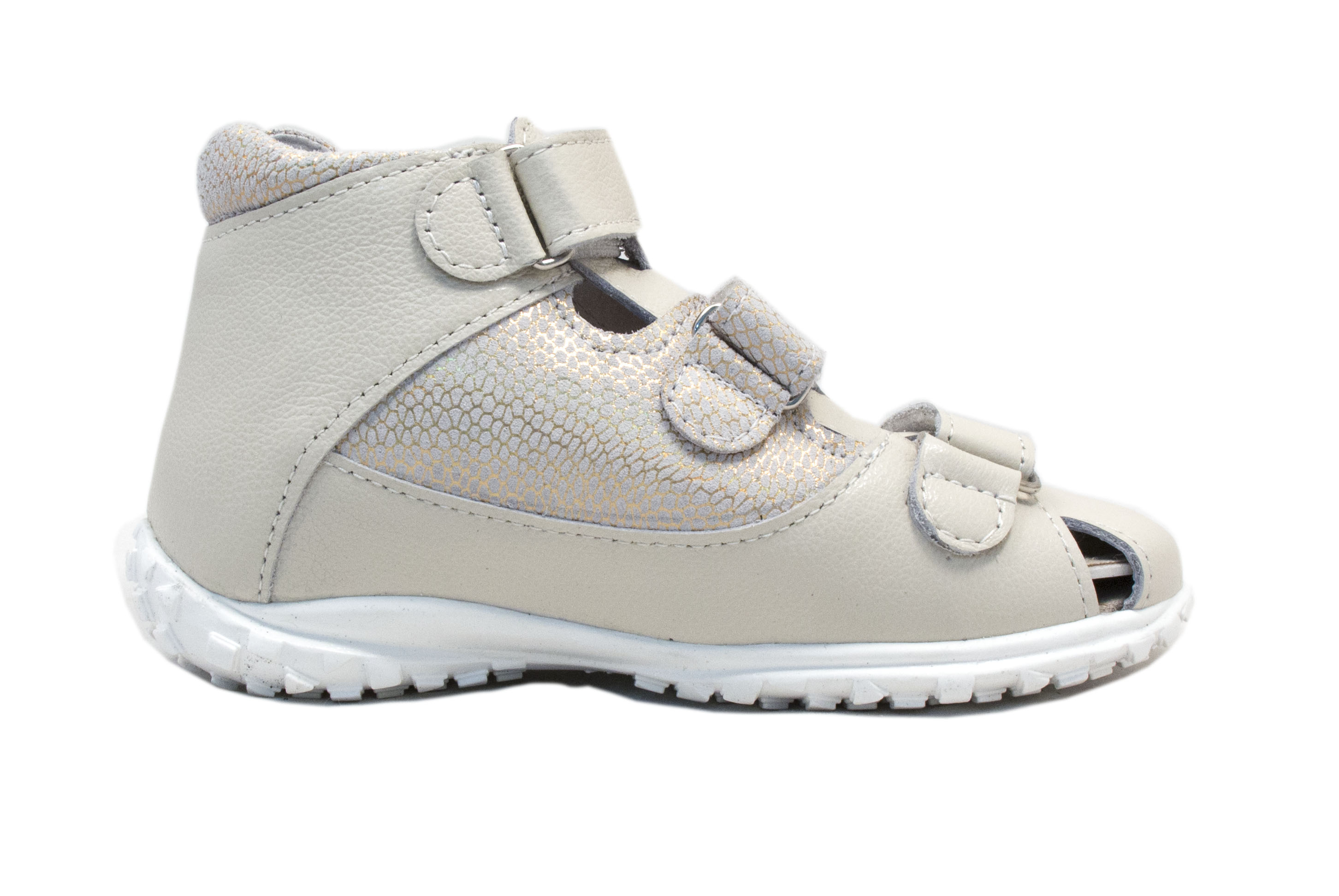 Сандалии детские ортопедические с закрытым носом Орфея Б3-202-056-281-1 кожаные бежевые с разводами фото 5