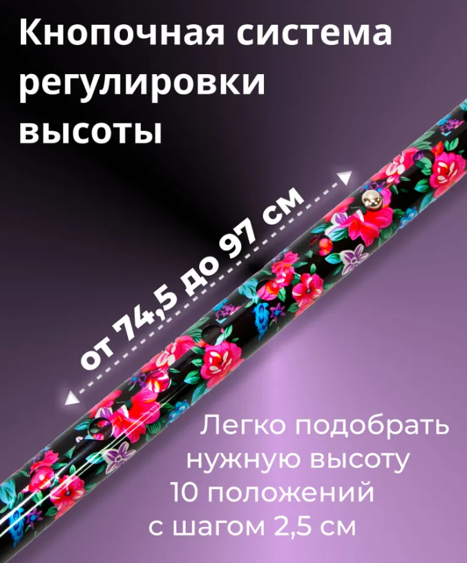Трость телескопическая с пластмассовой ручкой ТР1(ПР) сУПС Цветочная феерия фото 4